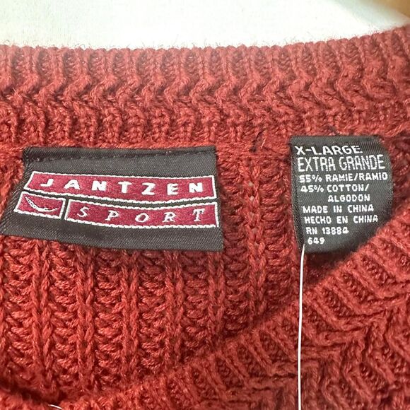 JANTZEN NWT Vintage 90s Dark Red Chunky Knit Crew Neck Sweater Men's XL Grunge - Picture 4 of 5